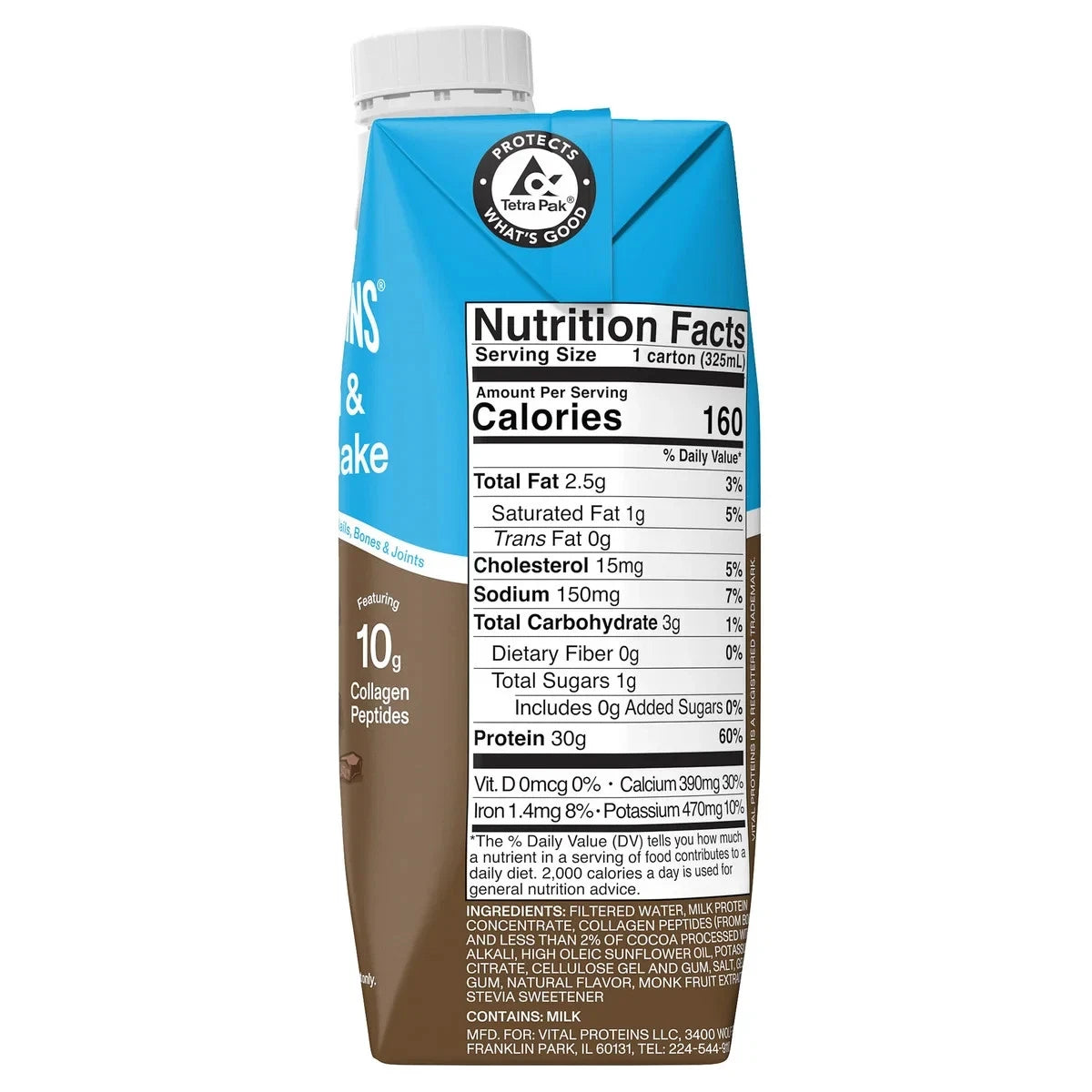 Vital Proteins Collagen Protein Shake, Chocolate, 18 pack.