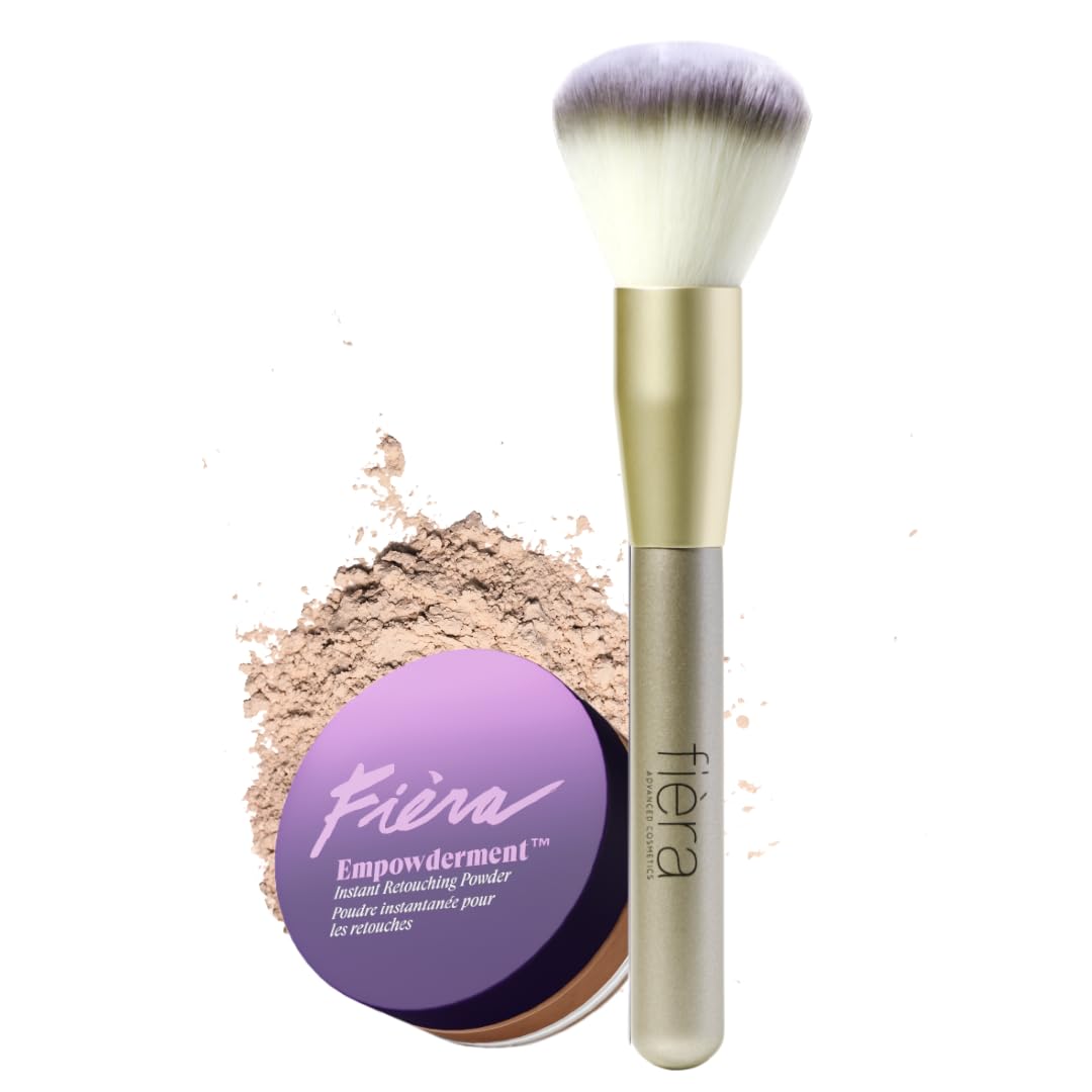 Fièra Empowderment™ Finishing Powder (Light) + Powder Brush Set – Talc-Free Soft-Matte Blurring Finish for Mature Skin