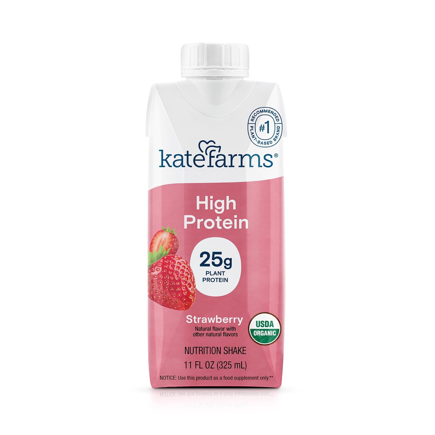 KATE FARMS Organic High Protein Vanilla Shake, 25g Protein, 12 Pack | High-protein organic shake with 25g protein, 6g fiber, 27 vitamins & minerals, and 0g sugar.