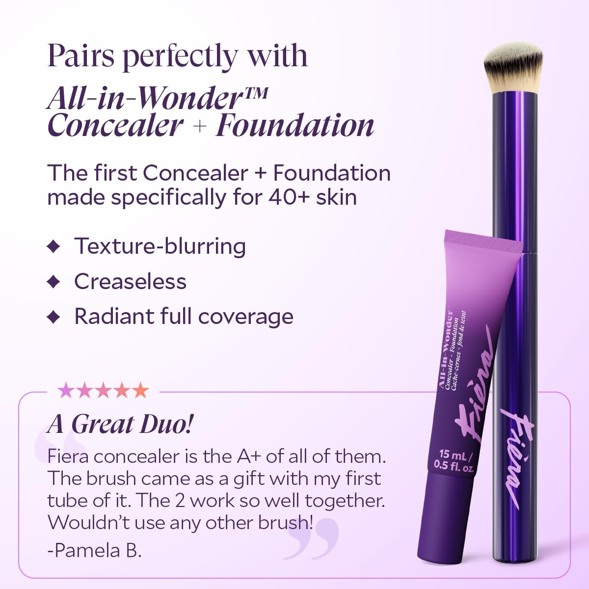Fièra Luxury Concealer & Foundation (Dark) + Expert Brush – Full-Coverage, Anti-Aging System for Mature Skin