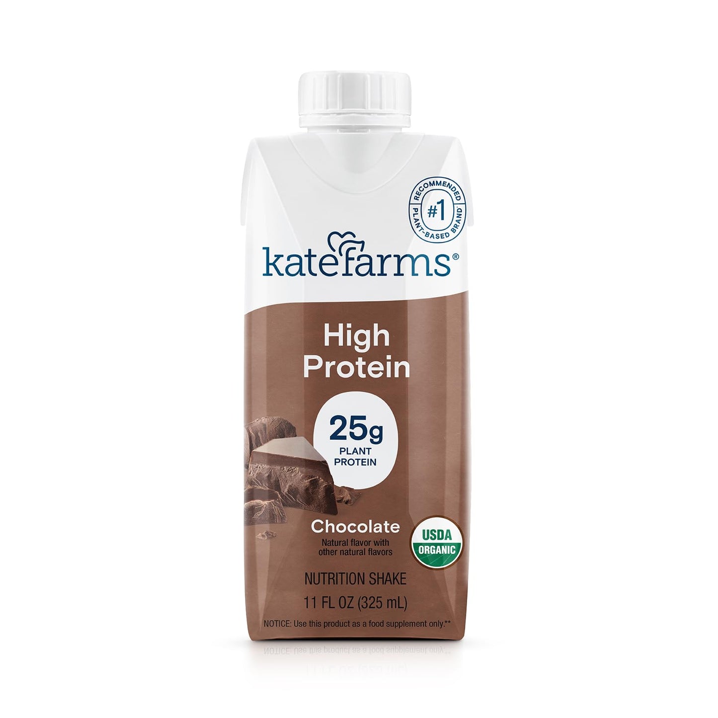 KATE FARMS Organic High Protein Vanilla Shake, 25g Protein, 12 Pack | High-protein organic shake with 25g protein, 6g fiber, 27 vitamins & minerals, and 0g sugar.