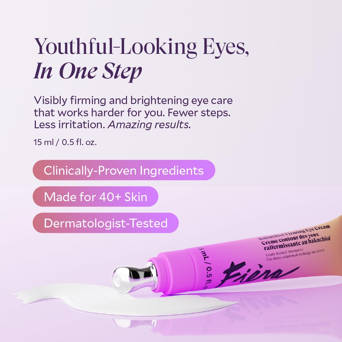 FIÈRA Bakuchiol Firming Eye Cream - Designed Specifically For Mature Skin - Targets Wrinkles, Anti-Aging, Dark Spots, and Fine Lines - Hydrating and Rejuvenating Formula - 15 ML / 0.5 FL. OZ.