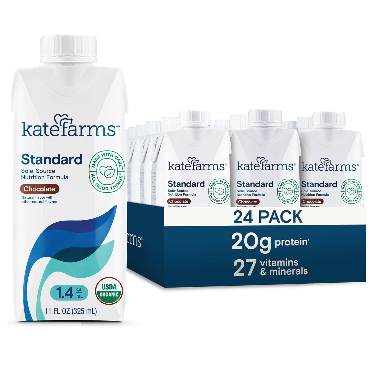KATE FARMS Organic 1.4 High Calorie Shake, Vanilla, 20g Protein, 12 Pack | Organic vanilla high calorie nutrition shake with 20g protein plus 27 vitamins and minerals.