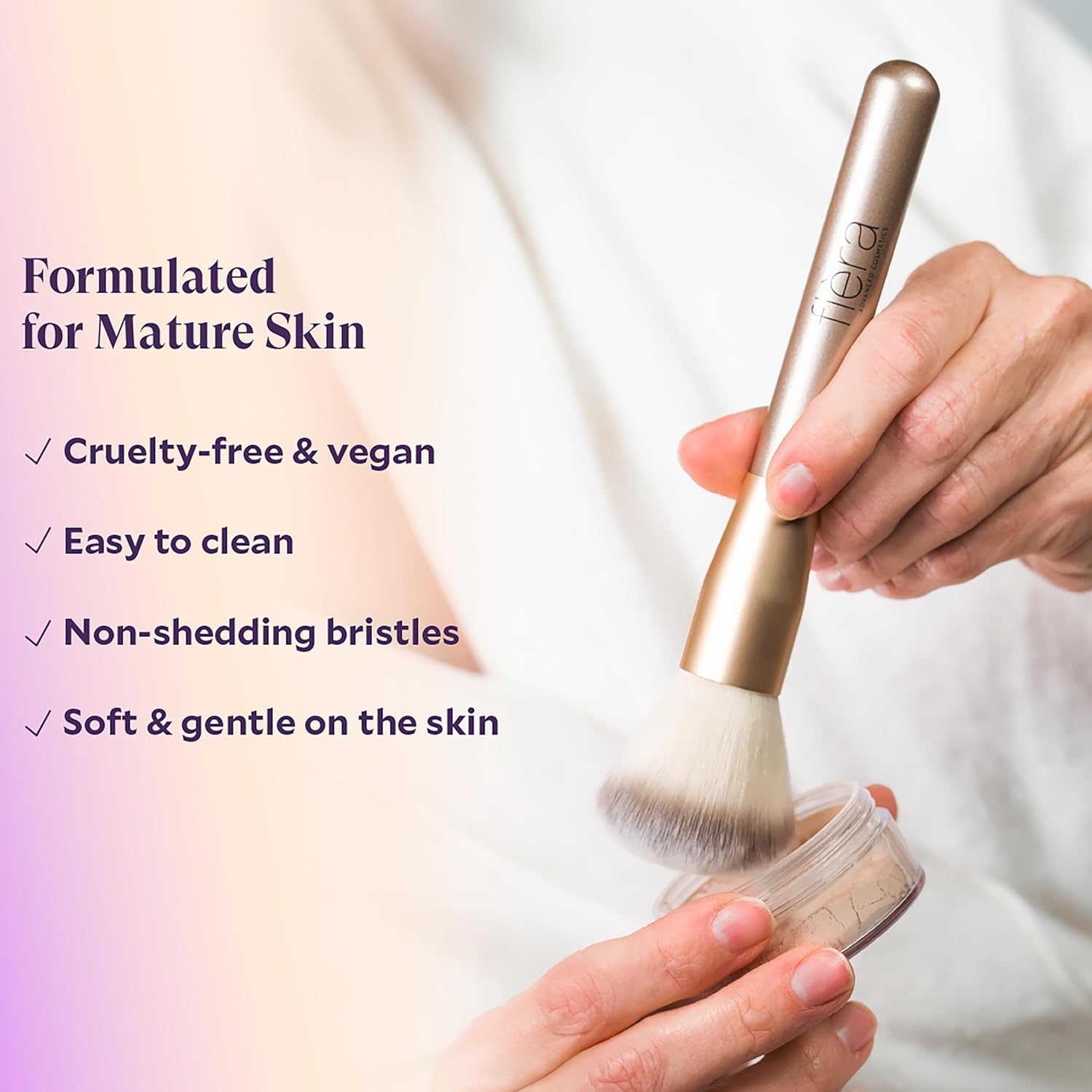 Fièra Empowderment™ Finishing Powder (Light) + Powder Brush Set – Talc-Free Soft-Matte Blurring Finish for Mature Skin