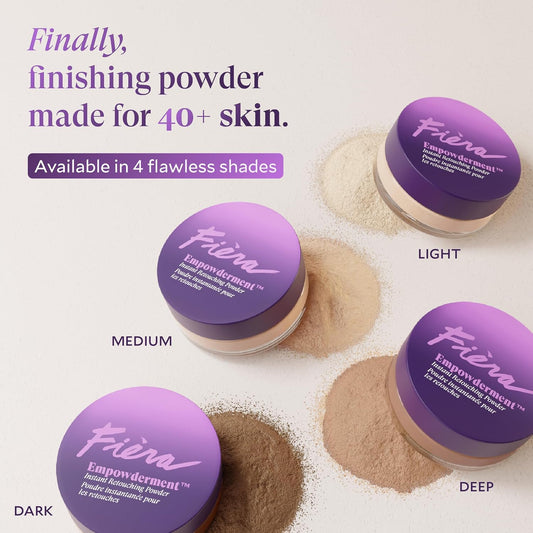 Fièra Empowderment™ Finishing Powder (Light) + Powder Brush Set – Talc-Free Soft-Matte Blurring Finish for Mature Skin