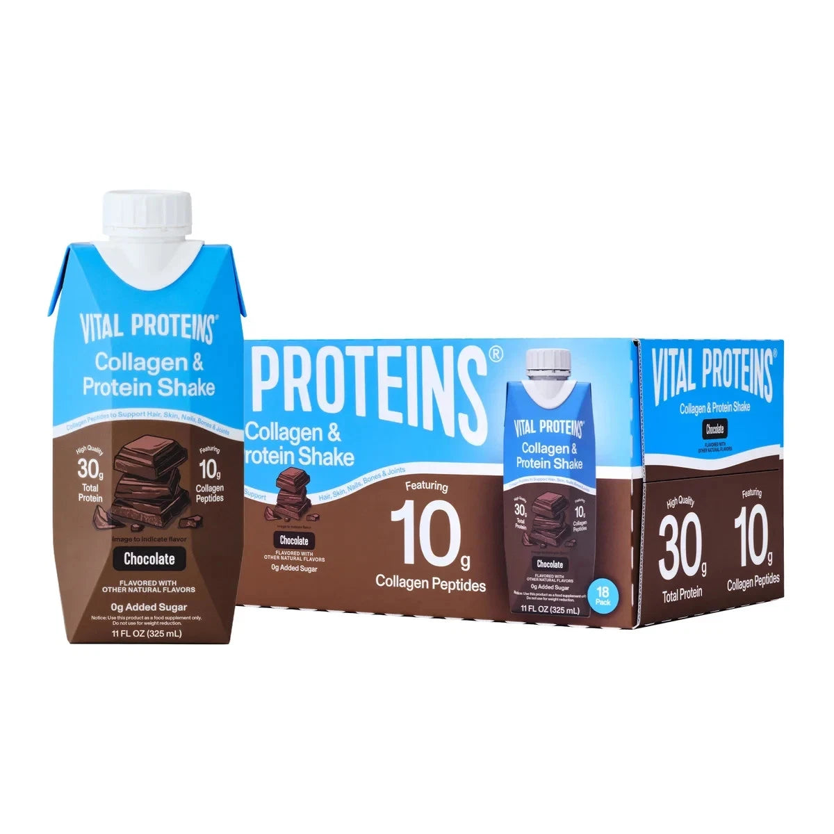 Vital Proteins Collagen Protein Shake, Chocolate, 18 pack.
